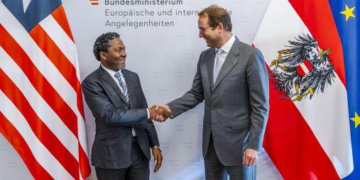 Dr. Ibrahim Nyei, Deputy Minister for International Cooperation and Economic Integration, with Ambassador Nikolaus Marschik, Austria’s Secretary-General for Foreign Affairs. 